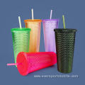 650ml Diamond Double-Layer Plastic Cup With Straw